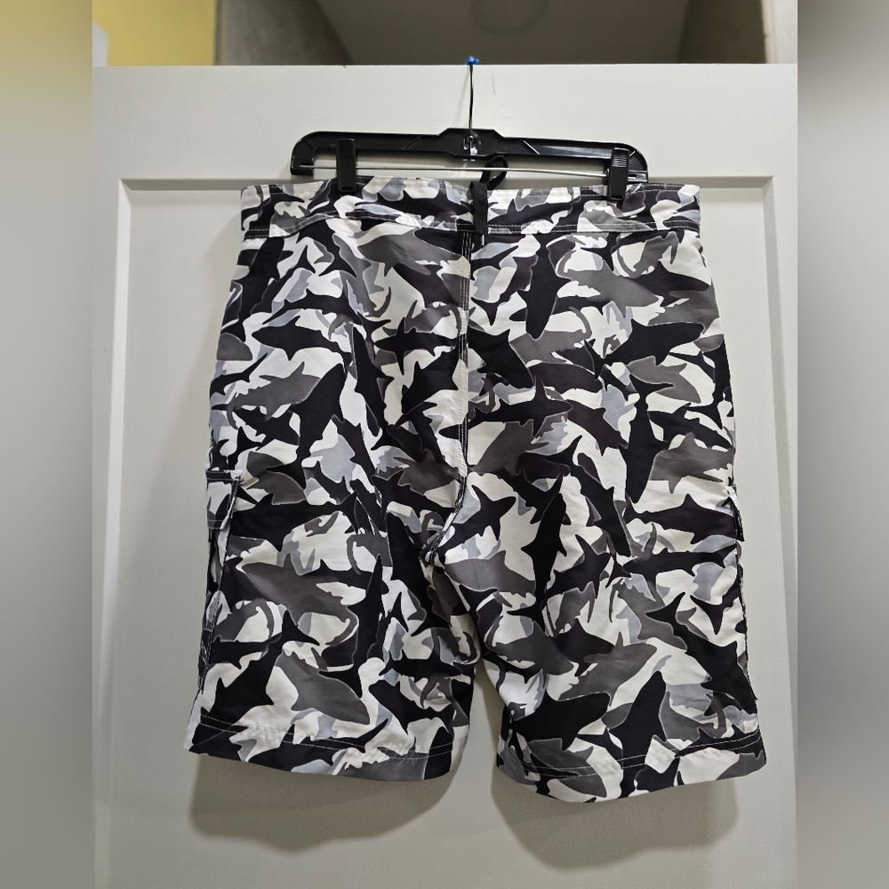 Black and Gray Camo Shark Shorts 100% Polyester, Size 36, World Wide Sportsman